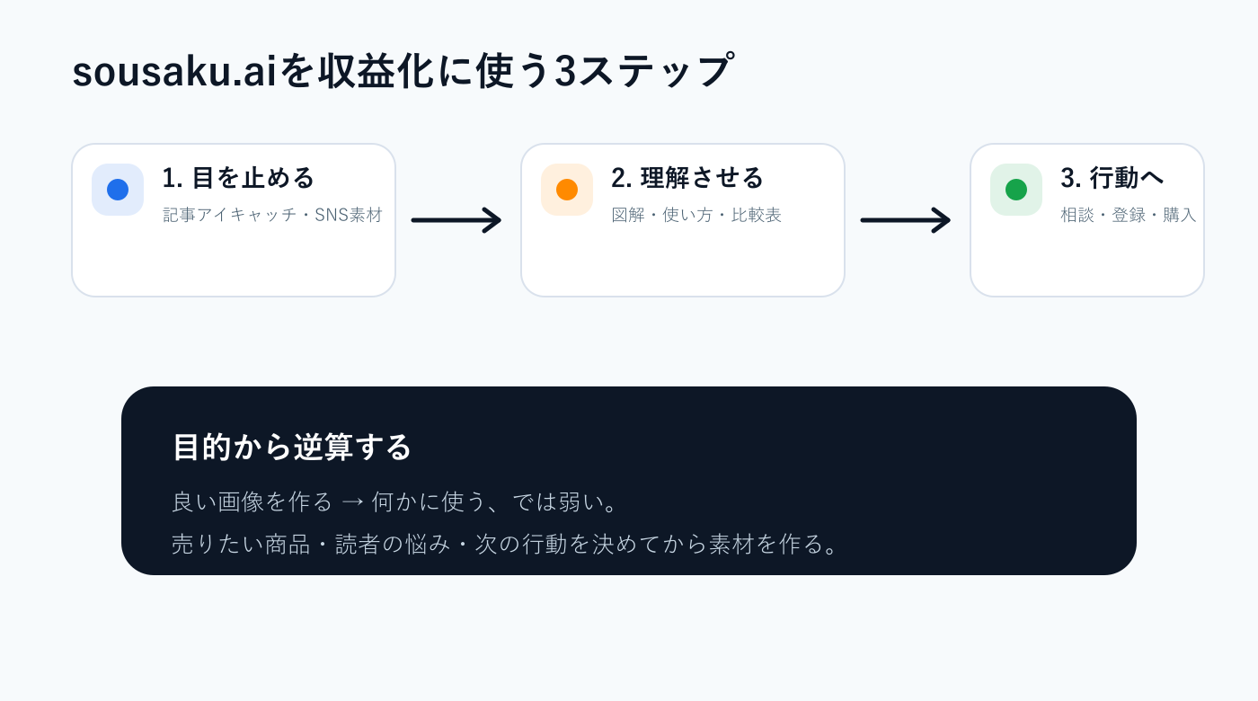 sousaku.aiを収益化に使うための3つの制作導線