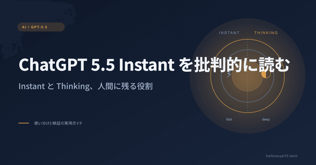 ChatGPT 5.5 Instantをクリティカルシンキングで読む——InstantとThinkingの違いを示すアイキャッチ