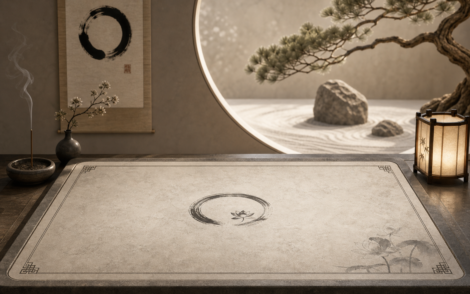 A calm room-style table visual for Mahjong Friends
