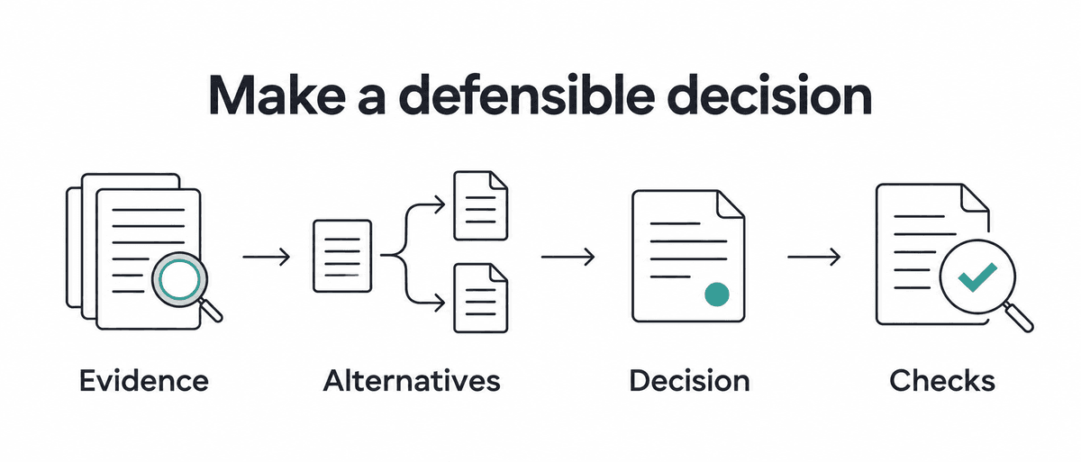 GPT-6 Astra workflow: gather evidence, compare alternatives, make a decision, and define checks.